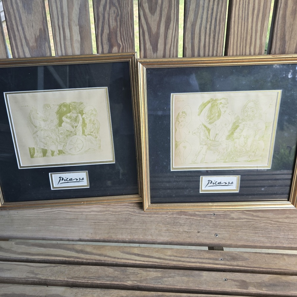 Pair After Pablo Picasso 1969 Erotic Gravures Lithograph Prints Framed Wall Art